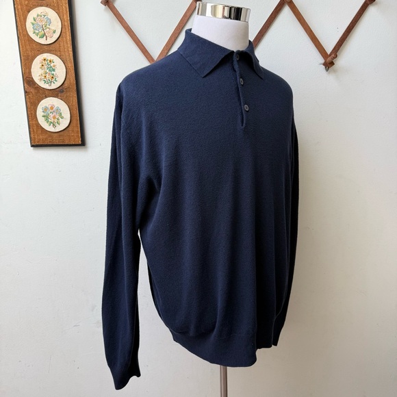Vintage Terrycloth Navy Blue Polo Sweater - Picture 4 of 10